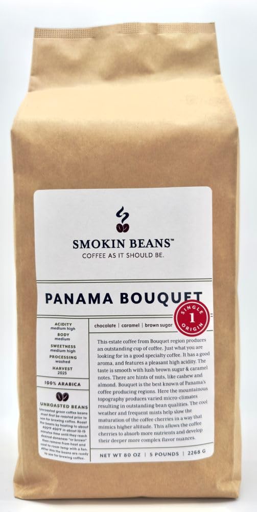 Smokin Beans 5-Pound Unroasted Green Arabica Coffee Beans, Specialty Grade, Fresh Crop, 80 Ounce Pack
