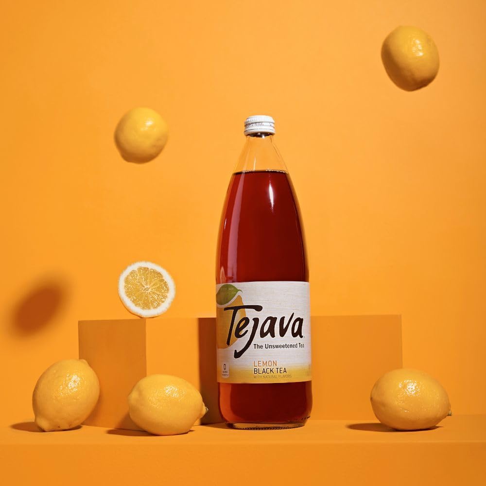 Tejava Lemon Black Iced Tea, 4 Pack, 12Oz Glass Bottles, Unsweetened, Non-Gmo, Kosher, No Sugar Or Sweeteners, No Calories, No P