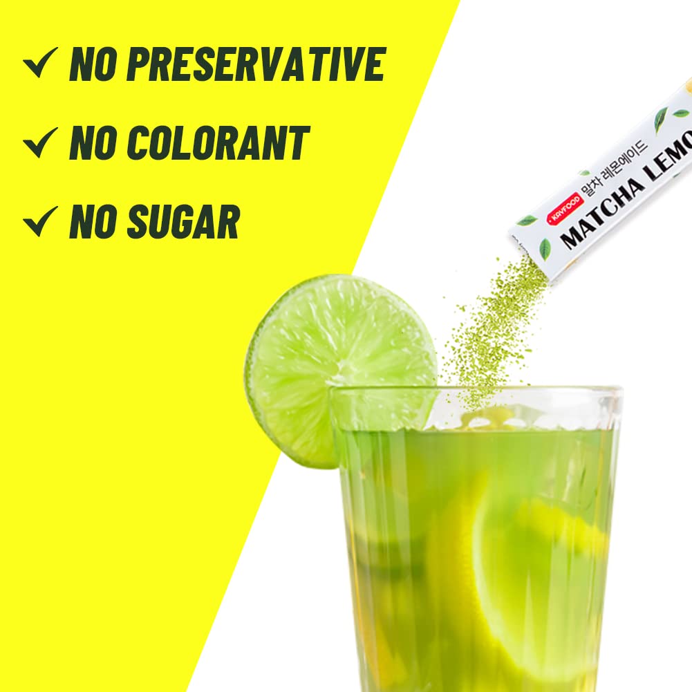 Kayfood Matcha Lemonade Premium Korean Green Tea & Lemon Juice Powder Mix 0.1Oz/5G X 20 Stick Packs (3.53Oz/100G) With Gift Bott