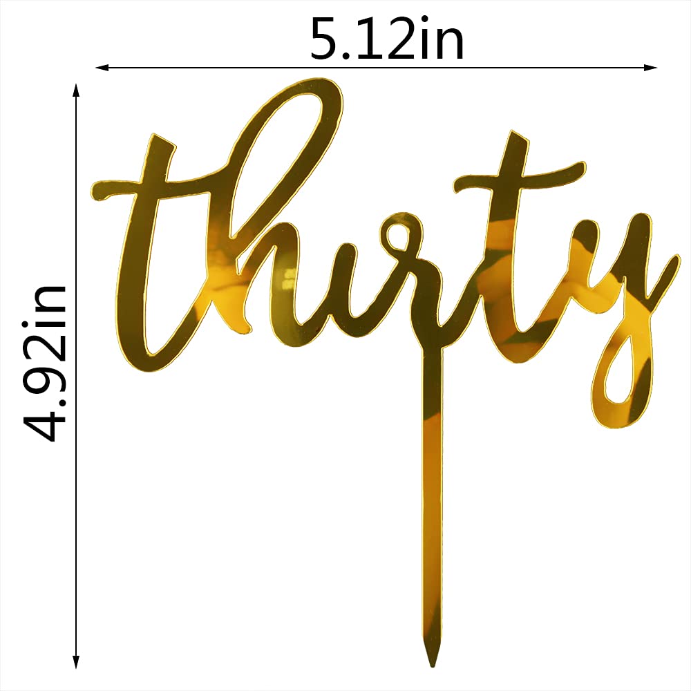 Qertesl Acrylic Thirty Cake Topper,30Th Birthday Cake Toppers, 30Th Anniversary Party Decorations Supplies- Double Sided Gold Gl