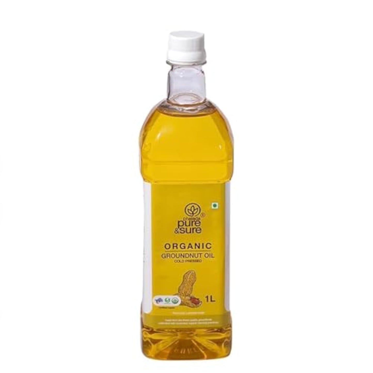 Pure & Sure Organic Cold Pressed Groundnut Oil 1 Ltr | 100% Natural Peanut Oil/Sing Tel Edible For Cooking | Extracted On Wooden Churner | Nutrient Rich & Chemical Free