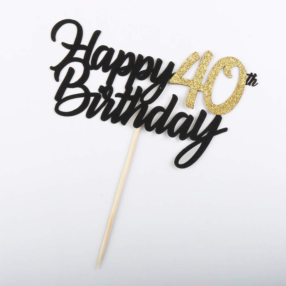 Palasasa Black Gold Glitter Happy Birthday Cake Topper - 40 Anniversary/Birthday Cake Topper Party Decoration (40Th)