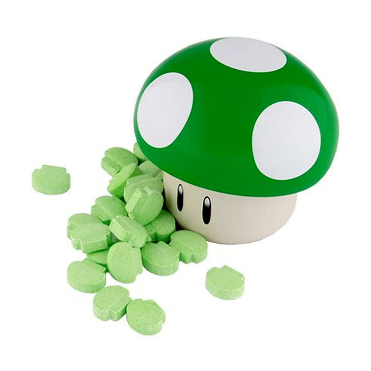Super Mario Bros Mushroom Sour Candy. One (1) Mushroom Collectible Mushroom Tin. Sour Cherry Or Green Mushroom Shaped Candies 1