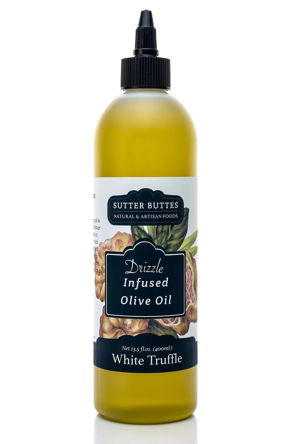 Sutter Buttes White Truffle Mushroom Infused Extra Virgin Olive Oil Drizzlers in Award-Winning Flavors! - 400 ml (White Truffle)