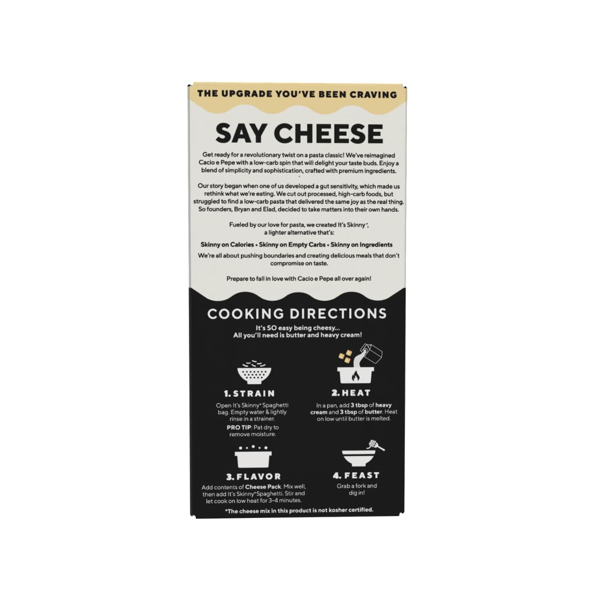 Its Skinny Cacio e Pepe - Low Carb Pasta, Gluten Free, Non-GMO, Keto-Friendly, Only 3 Net Carbs & 2g of Fiber per Serving, with