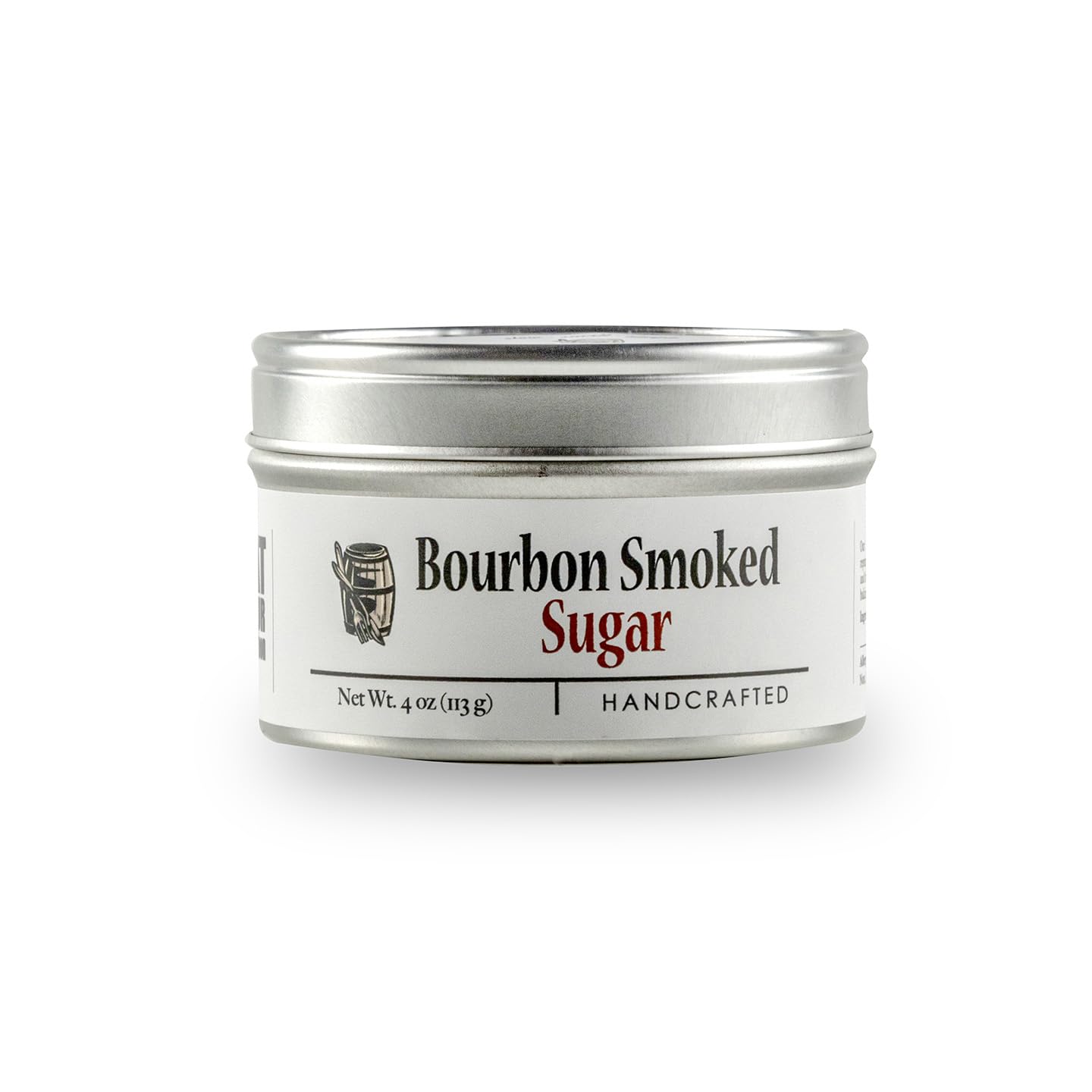 Bourbon Barrel Foods Smoked Sugar Tin - 4oz Raw Demerara for Baking, Candies, Ice Cream, Coffee, Tea, Cocktails - Brown