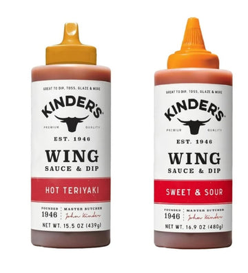 Kinders Marinades, BBQ, Dipping & Wing Sauces - 2 bottles (Sour & Teriyaki Wing Variety 15.5oz)
