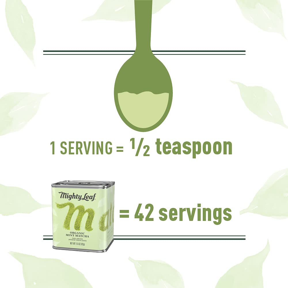 Mighty Leaf Tea, Organic Mint Matcha Green Tea Powder, 1.5 Ounce Tin, Japanese Matcha With Mint Powder, Unsweetened