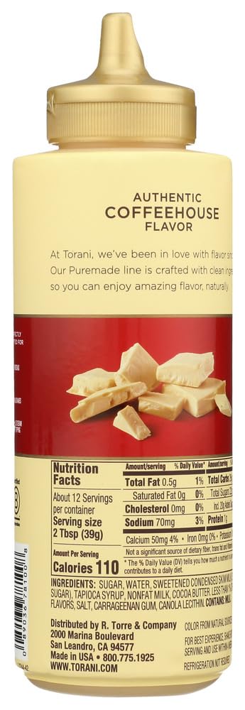 Torani White Chocolate Sauce,16.5 Oz Squeeze Bottle (New Packaging)