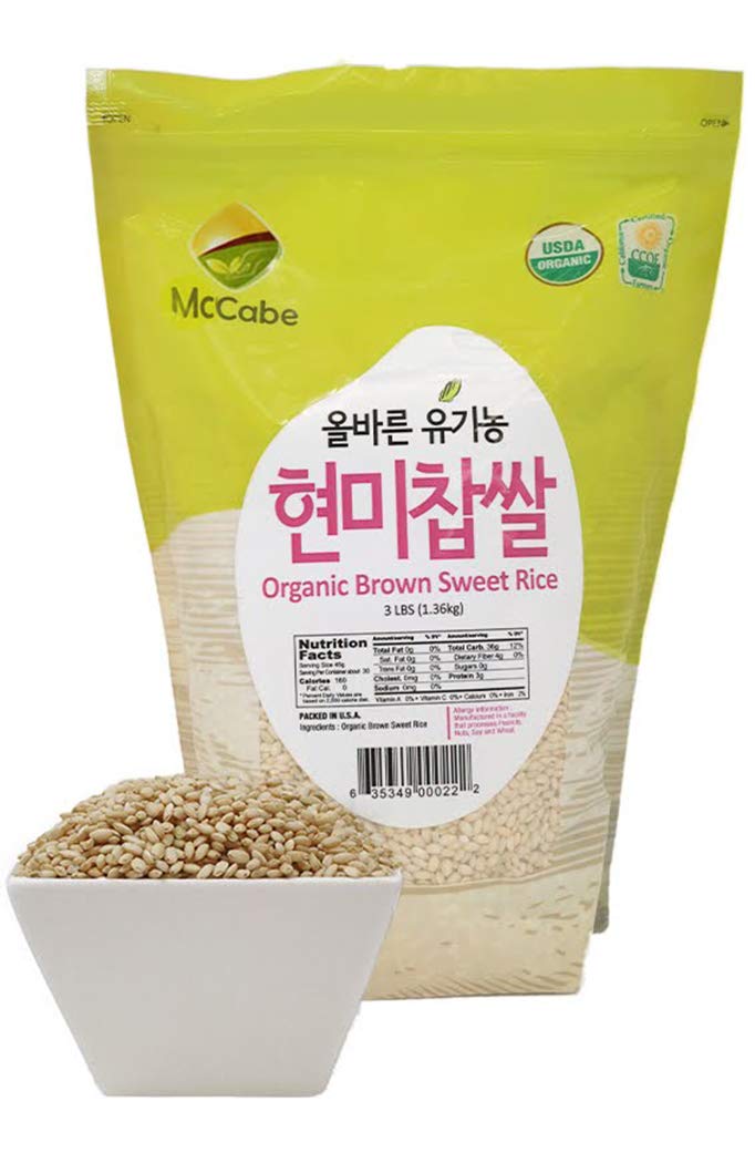 McCabe Organic Brown Sweet Rice - Glutinous Short Grain | 3 lbs | USDA & CCOF Certified | Rich in Fibers and Minerals