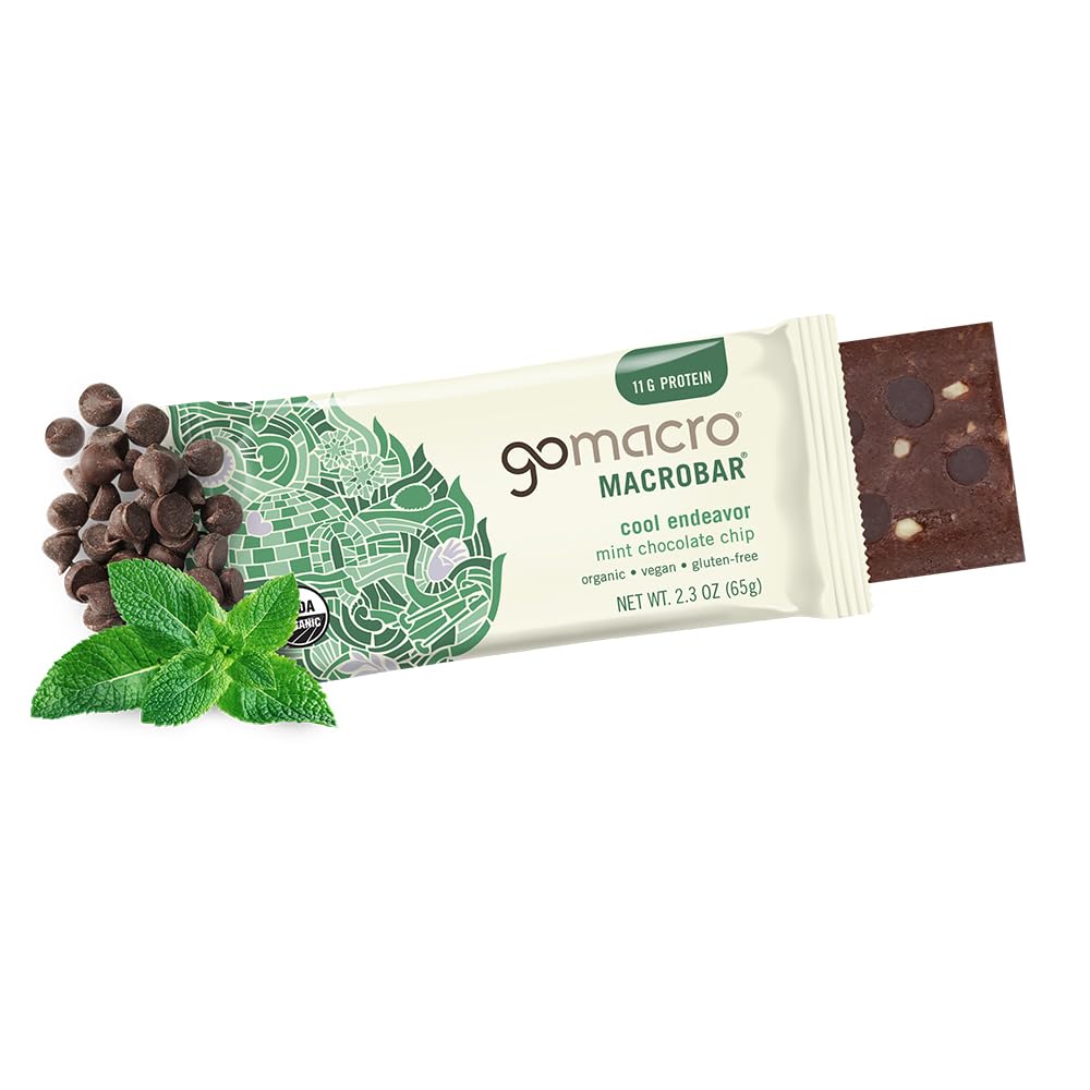 Gomacro Macrobar Organic Vegan Protein Bars - Mint Chocolate Chip, 2.3 Ounce Bars, (Pack Of 12)