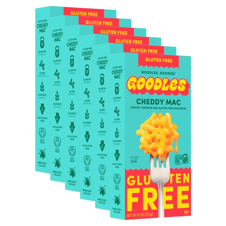 GOODLES Gluten-Free Cheddy Mac 6-pack, 6oz - 13g Protein & 4g Fiber per serving, 21 Nutrients from Plants and Made with REAL Che