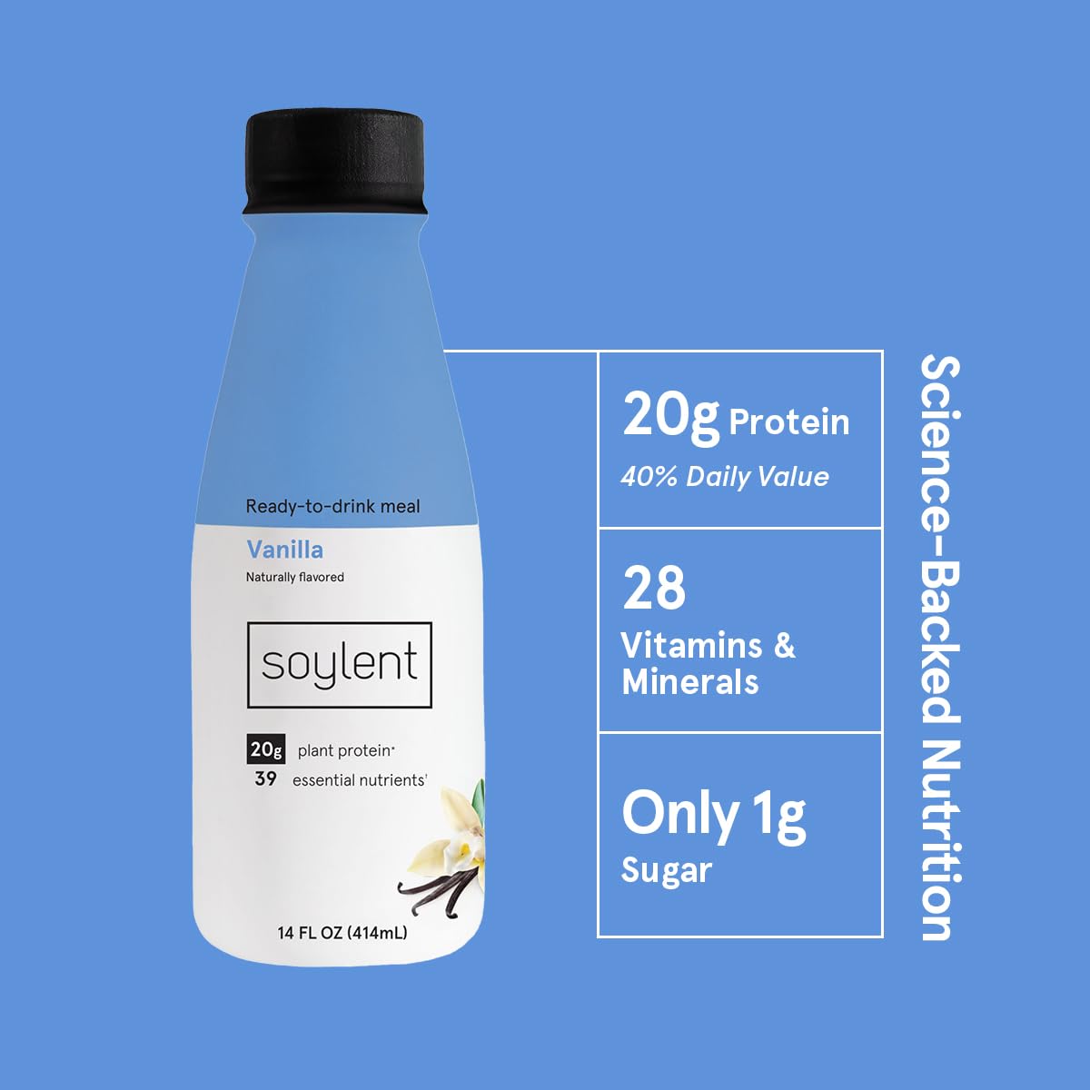 Soylent Vanilla Meal Replacement Shake, Ready-to-Drink Plant Based Protein Drink, Contains 20g Complete Vegan Protein and 1g Sug