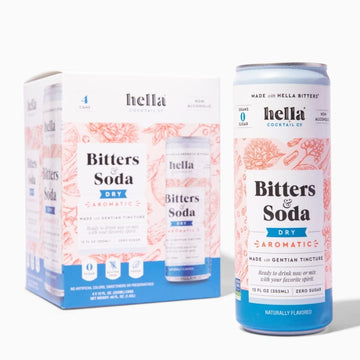 Hella Mixed Flavor Co. Classic Dry Aromatic Bitters & Soda - 12Oz Cans (Pack Of 4) - Ready To Drink Or Use As Mixed Flavor Mixer - Zero Sugar  All Natural Ingredients  Made With Gentian Tincture