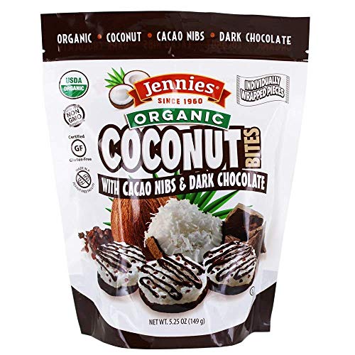 Jennies Organic Coconut Bites With Cacao Nibs, 5.25Oz Glten Free, Non-Gmo, Peanut Free, Kosher (1)