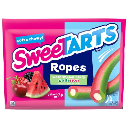 SweeTARTS Soft & Chewy Ropes Candy, Watermelon Berry Flavor, 9 Ounce (Pack of 4)