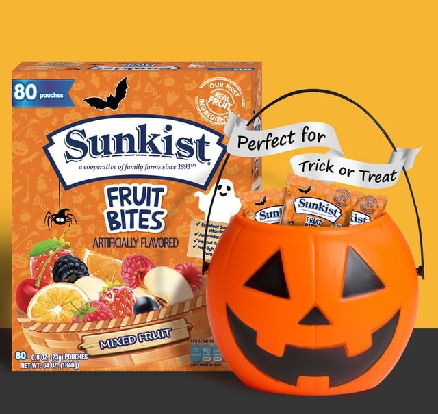 Halloween Fruit Snacks Variety Pack - 80 Count (64 oz) Individually Wrapped Halal, Peanut-Free, Fat-Free Bulk Candy for Trick or