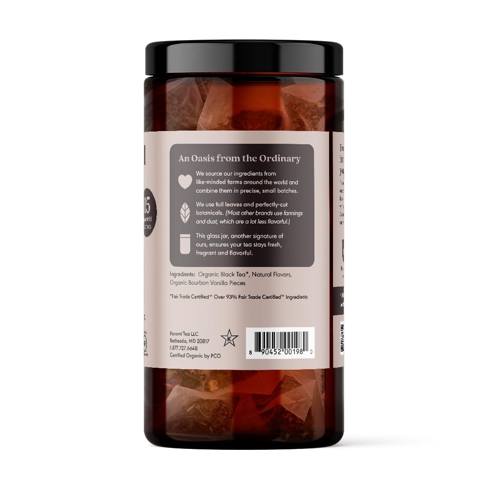 Paromi Spirit-Inspired Flavor Vanilla Black Tea, Signature Jar, 15 Count