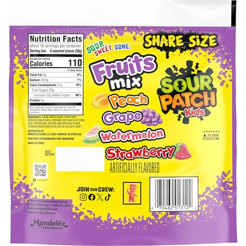 SOUR PATCH KIDS Fruits Mix Soft & Chewy Candy, Share Size, 11.03 oz