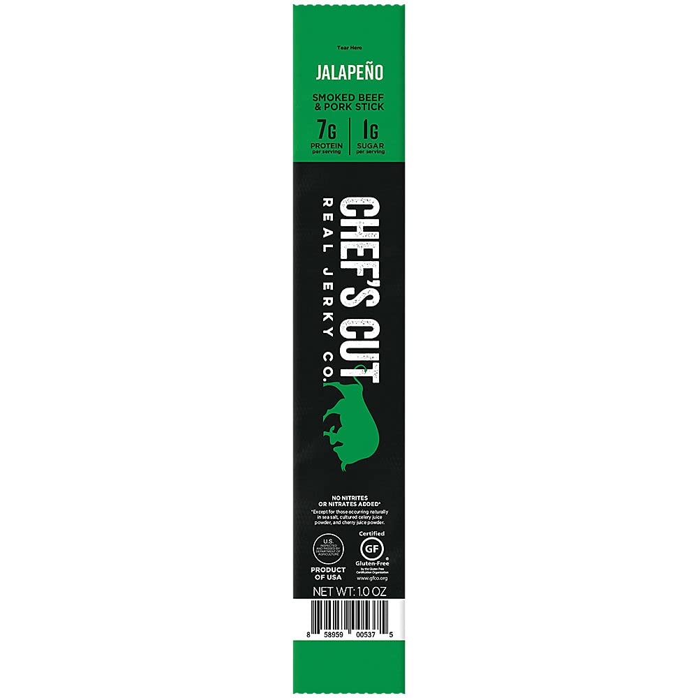 Chefs Cut Real Snack Sticks | High Protein Meat Snack Sticks with 8g Protein  Gluten Free  Keto-Friendly| enhanced Smoked Beef & Pork Blend | Jalapeo Heat | 1 oz Stick (16-Count Bag)