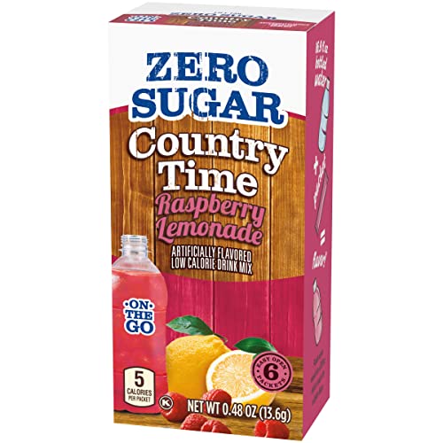 Country Time Zero Sugar Raspberry Lemonade Powdered Drink Mix, 6 Ct On-The-Go Packets, 8 Per Case