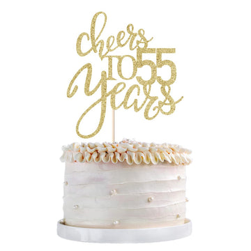 Qertesl Gold Glitter Cheers to 55 years Cake topper, Happy 55th Birthday Cake Decorations,Perfect for 55 Years Cake Decorating,W