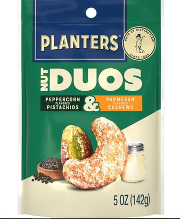 PLANTARS Nut Duos Peppercorn Pistachio and Parmesan Flavored Cashew, 5 oz Resealable Bag