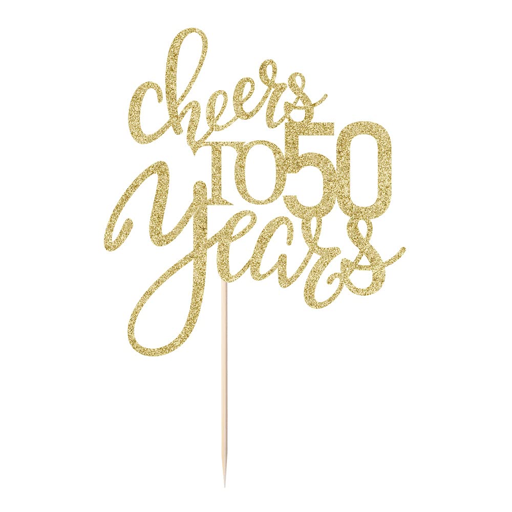 Qertesl Gold Glitter Cheers To 50 Years Cake Topper, Happy 50Th Birthday Cake Decorations,Perfect For 50 Years Cake Decorating,W