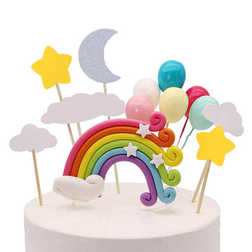 Palksky Colorful Rainbow Cake Topper/Wedding Cake Flags/Cupcake Picks Set -Include Cloud Balloon Moon Stars/Boy Girl Kid Birthda