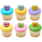 Orange, Yellow, Green, Blue, Pink, And Purple Heart Shape Edible Sugar Cake Toppers, 12 Count