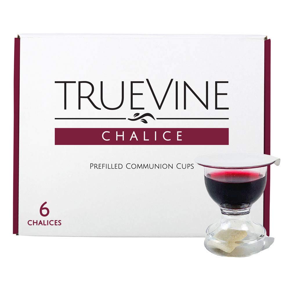 TrueVine Chalice Communion Cups and Wafer Set - Prefilled with Unleavened Bread & Grape Juice - 6 Count - Red