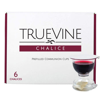 TrueVine Chalice Communion Cups and Wafer Set - Prefilled with Unleavened Bread & Grape Juice - 6 Count - Red