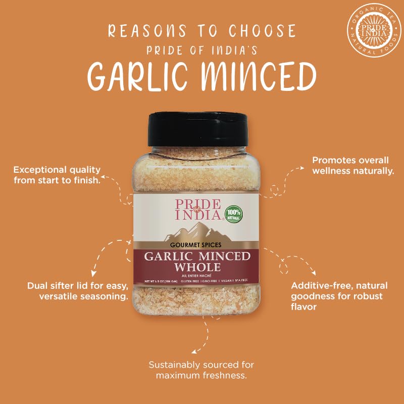 Pride Of India- Garlic Minced Whole- 7Oz (200Gm)- Made From Whole, Fresh Garlic Cloves To Give Finely Grated Uniform Strips - Gm
