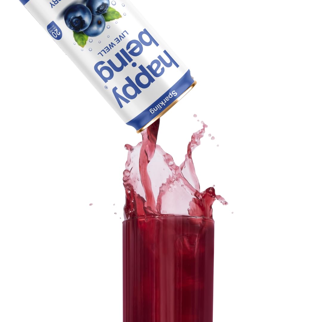 Happy Being Blueberry White Tea - Sparkling, Low Calorie, Caffeine Free, 12oz, 16 Pack