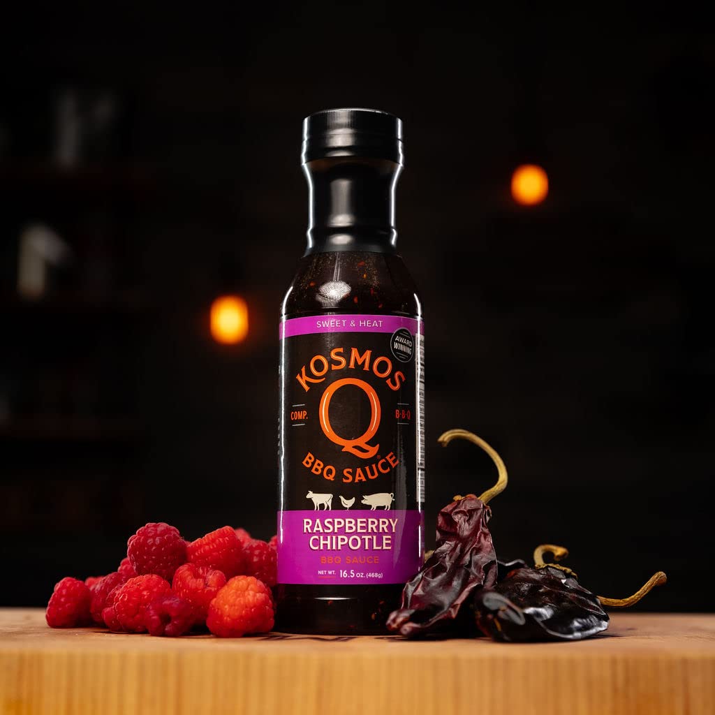 Kosmos Q Raspberry Chipotle BBQ Sauce, Sweet & Spicy BBQ Sauce with Real Raspberries & Chipotle Peppers, Bold Barbecue Sauce for