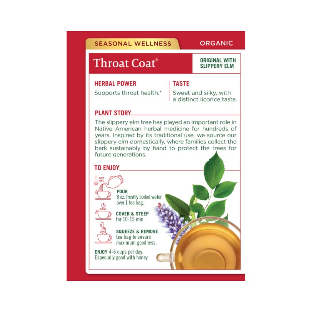 Traditional Medicinals Organic Throat Coat Herbal Tea, Supports Throat Health, (Pack of 3) - 48 Tea Bags Total