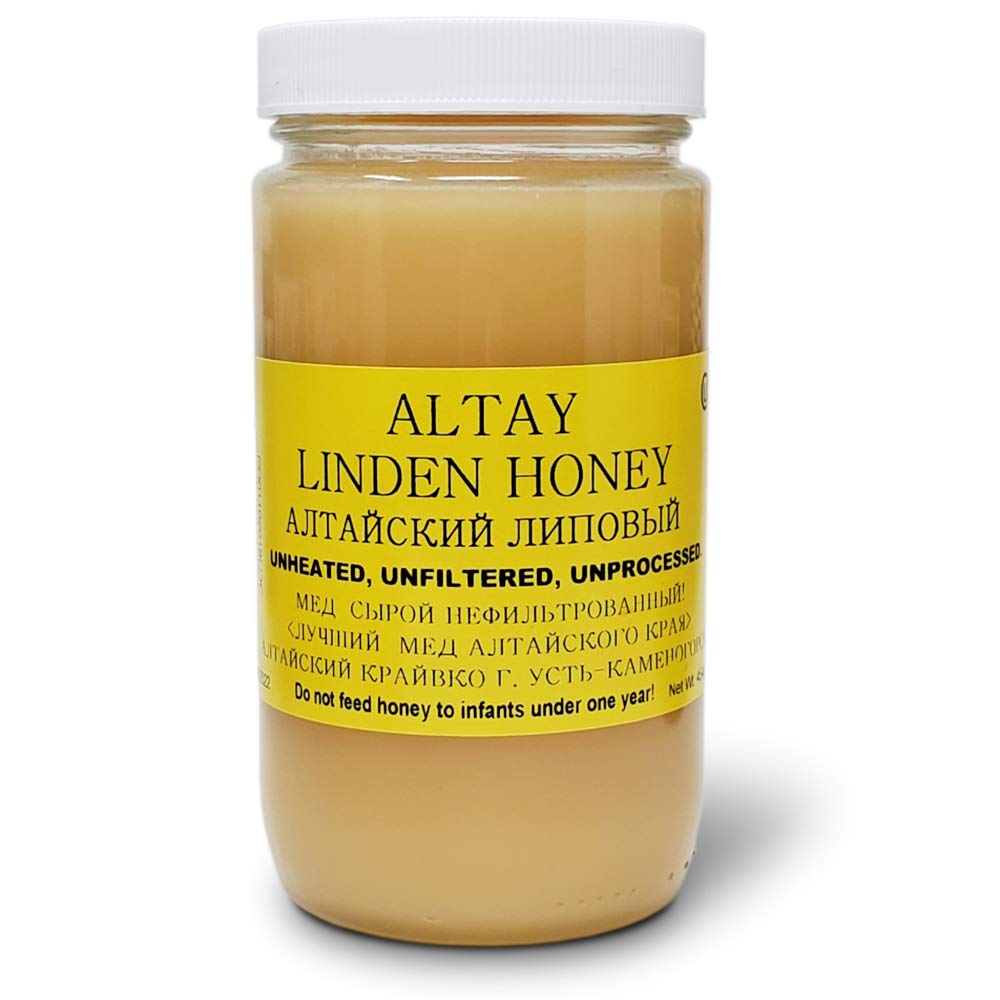 Altay Raw Linden Honey - 100% Pure, Unfiltered, Unpasteurized, Ethically Sourced - Glass Jar, 454g / 16oz