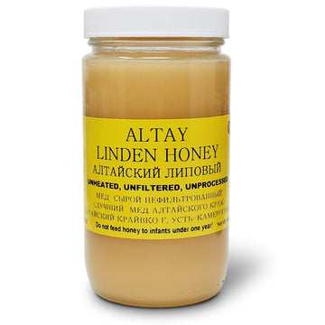 Altay Raw Linden Honey - 100% Pure, Unfiltered, Unpasteurized, Ethically Sourced - Glass Jar, 454g / 16oz