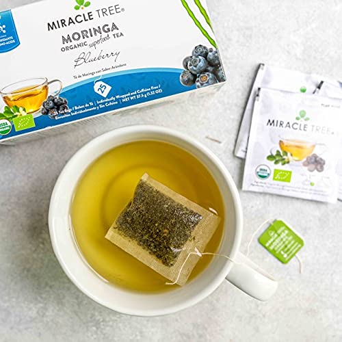 Tree Organic Moringa Superfood Tea - 25 Individually Sealed Tea Bags, 3 Pack, Blueberry, Vegan, Gluten-Free, Caffeine-Free