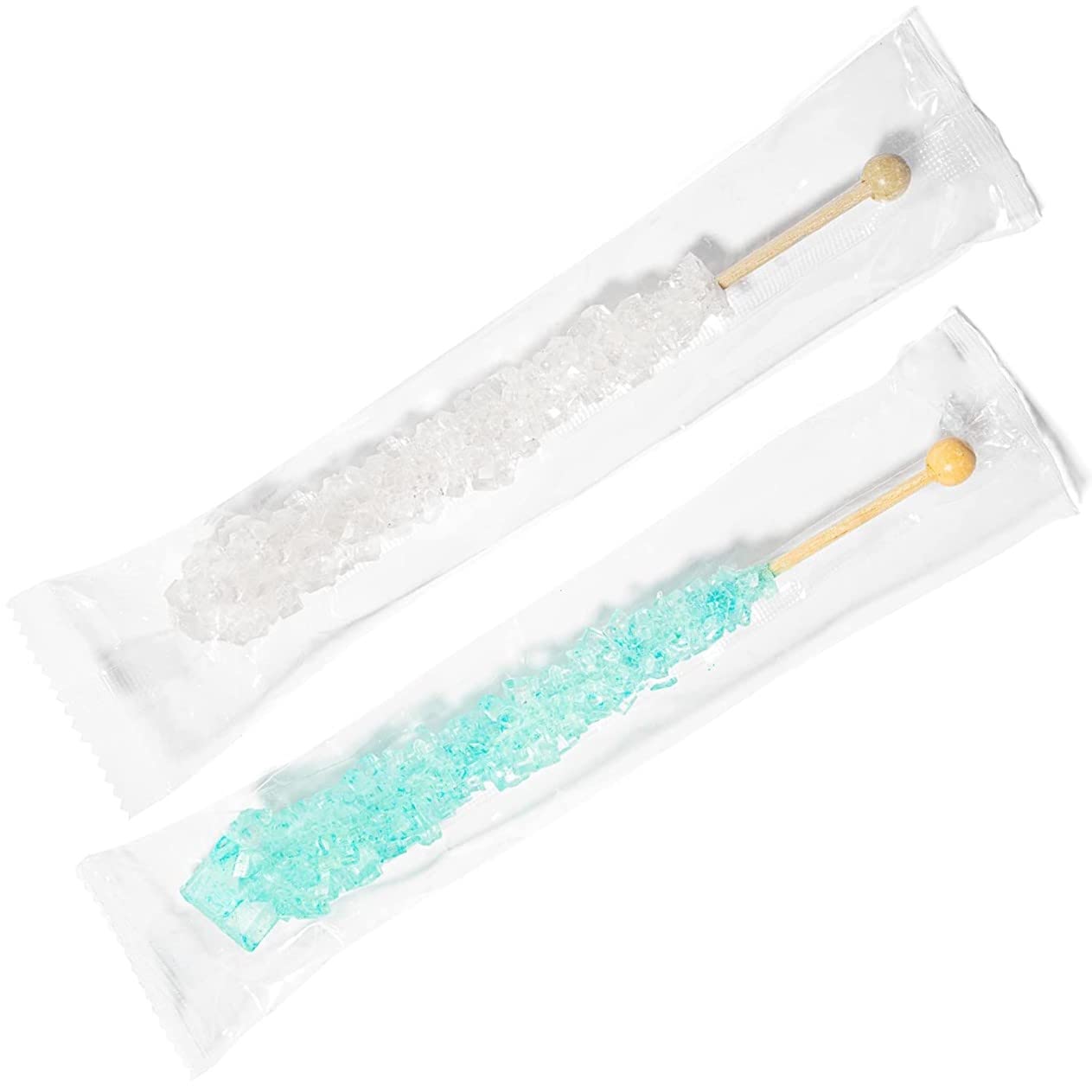 Classic Rock Candy Sticks, Sugar Rock Crystal Lollipops, Individually Wrapped (Pack Of 18, Baby Boy (Light Blue & White))