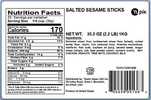 Yupik Salted Sesame Sticks, 2.2 Lb (Pack Of 6)