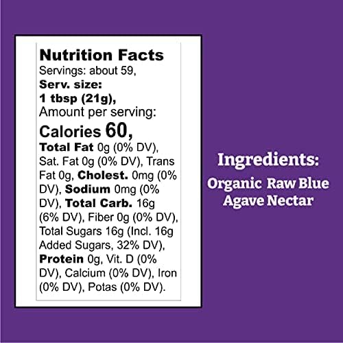 Wholesome Sweeteners 44-Ounce Organic Raw Blue Agave Nectar, Fair Trade, 100% Pure, Non Gmo, Gluten Free & Vegan, 2 Pack
