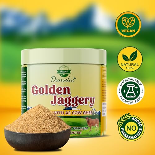 Danodia Foods Golden Jaggery with A2 Cow Ghee, 14.1 oz | Cane Juice Jaggery Infused with Pure A2 Ghee, Rich Caramel-Butter Taste