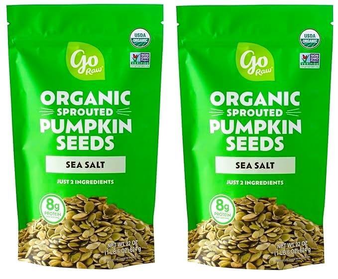 Go' Raw Sprouted Organic Pumpkin Seeds with Sea Salt, 22 oz Pack of 2
