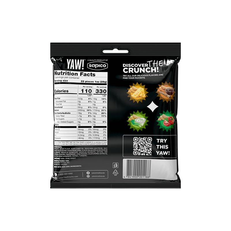 YAW! Baked Baguette Bites, Crab Flavored, Non-GMO, 3 Pack (9oz), Crunchy Snack