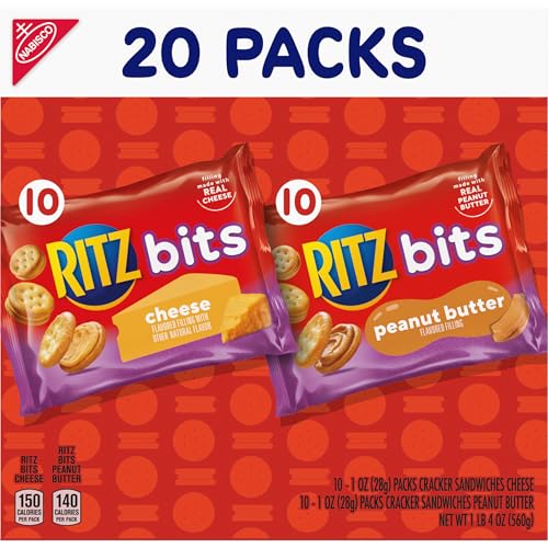 RITZ Bits Cheese and RITZ Bits Peanut Butter Cracker Sandwiches Variety Pack, 20 Snack Packs