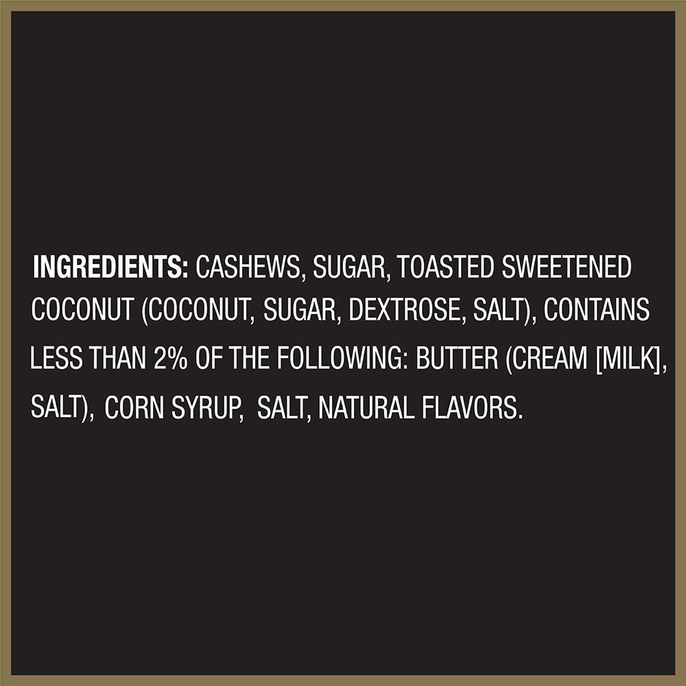 SQUIRREL BRAND Caramel Toasted Colada Cashews 3.5 oz with sweet toasted coconut, natural flavors