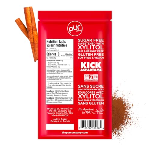 PUR Mints | Aspartame Free Breath Mints | Made with Xylitol | Sugar Free  Vegan  Gluten Free | Natural Cinnamon Flavor | 65 Pieces in Re-Sealable pouch (Pack of 3)