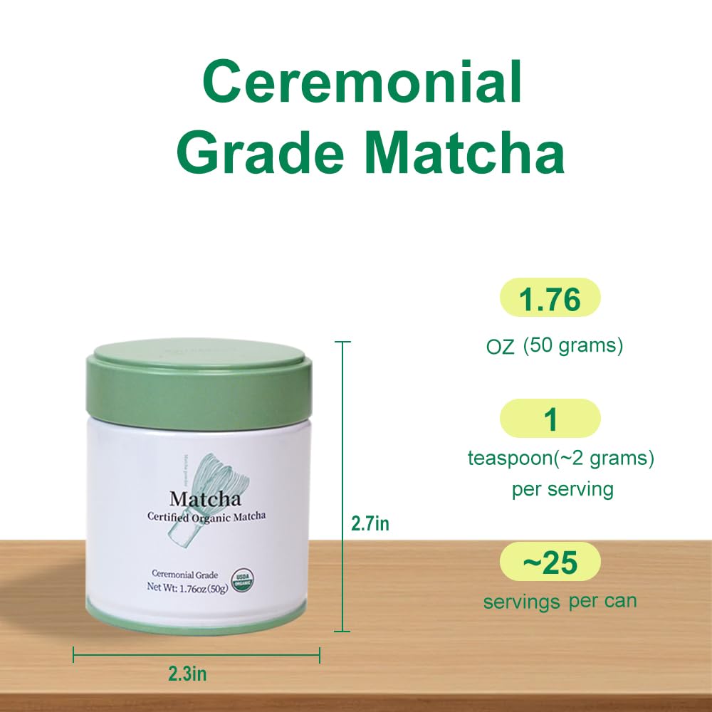 MatchAdmire Ceremonial Grade Matcha Powder, Premium USDA Organic, Rich Flavor, 1.76oz (50g), 100% Vegan, No Fillers