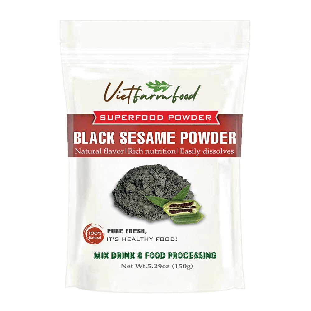 VIETFARMFOOD Black Sesame Powder, Pure Freeze-Dried Vegetable Powder, 5.29 oz (150g)
